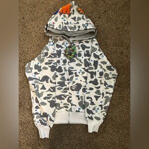 Camo Spot Print Zip Hoodie - White, Gray, Blue